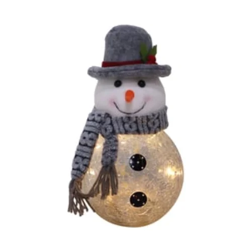 7.87" LED Glass Frosty Snowman with Silver Gray Hat and Scarf