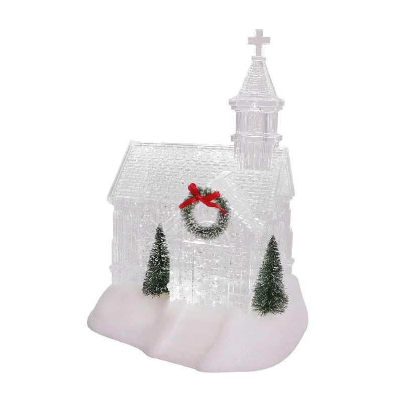 9.5" Ivory Christmas Village Lighted Glitter Church