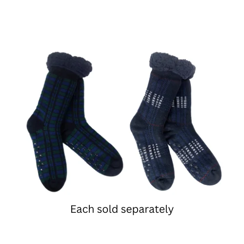 Blue Watch Plaid Mens Thermal Slipper Socks