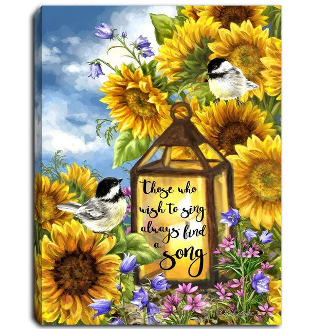 Sunflower and Song Bird Lighted 8"x6" Canvas