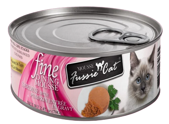 Fussie Cat Wet Cat Food Fine Dining Mousse- Sardine W/ Pumpkin 2.4oz Can Single