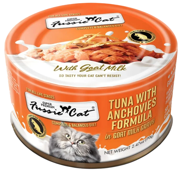 Fussie Cat Wet Cat Food Goat Milk Formula - Tuna & Anchovies 2.4oz Can Single