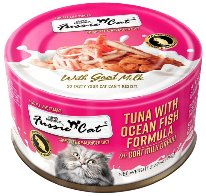 Fussie Cat Wet Cat Food Goat Milk Formula - Tuna & Ocean Fish  2.4oz Can Single