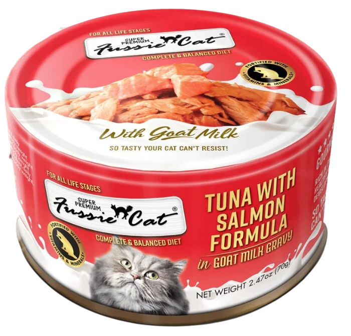 Fussie Cat Wet Cat Food Goat Milk Formula - Tuna & Salmon 2.4oz Can Single