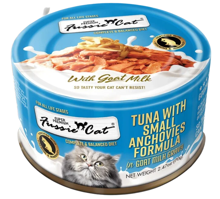 Fussie Cat Wet Cat Food Goat Milk Formula - Tuna & Small Anchovies 2.4oz Can Single