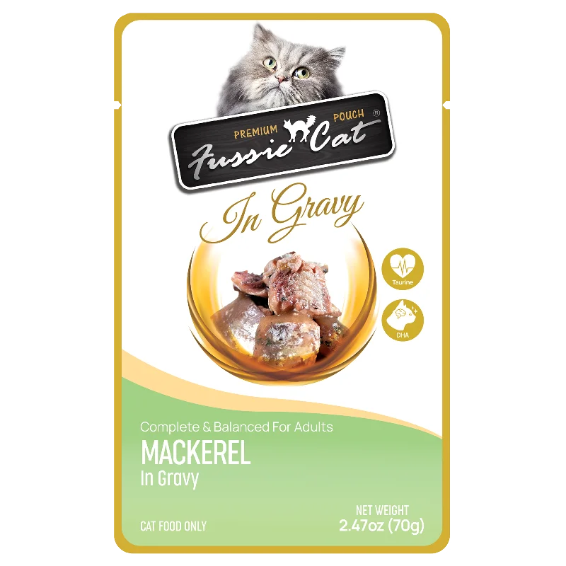 Fussie Cat Wet Cat Food Grain Free Premium Mackerel Formula in Gravy 2.47oz Pouch Single