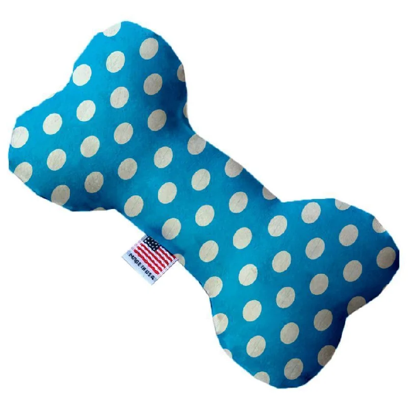 Plush Bone Dog Toy Stuffing Free Aqua Blue Swiss Dots