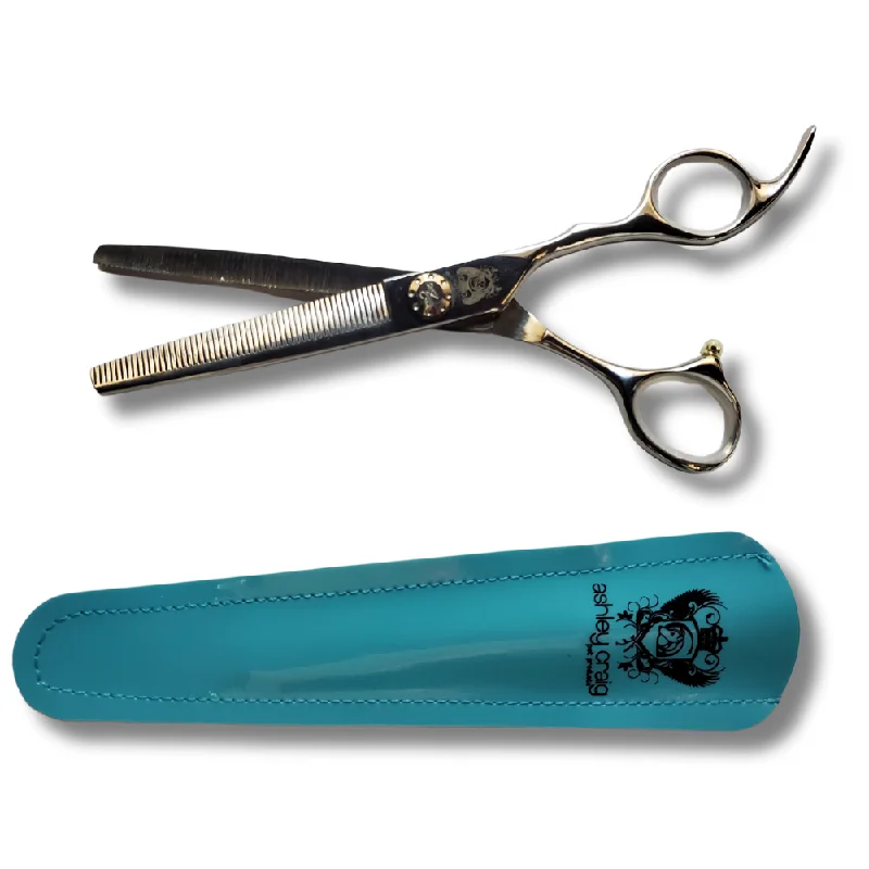 Ashley Craig Oynx Rhodium Series Grooming Shears For Dogs, 7" Thinner