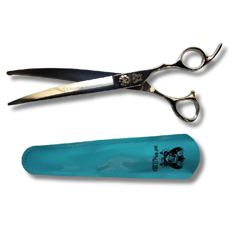 Ashley Craig Oynx Rhodium Series Grooming Shears For Dogs, 8" Curved