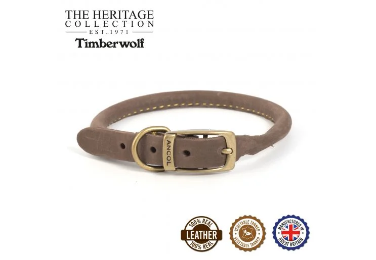 Ancol - Timberwolf Round Leather Collar - Sable - Size 4 (35-43cm)