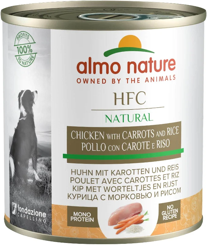 ALMO NATURE HFC Conservă pentru câini, cu pui, morcovi şi orez 280g