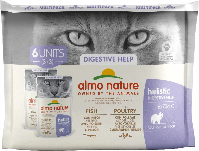 ALMO NATURE HOLISTIC Pachet plicuri pisici Digestive Help, peşte, pasăre 6x70g