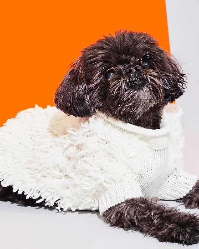 Hairy Wool Blend Dog Sweater in Ivory (FINAL SALE)