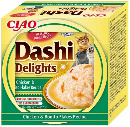 INABA CIAO Dashi Delights Bol pentru pisici, cu Pui şi fulgi de peşte Bonito 70g