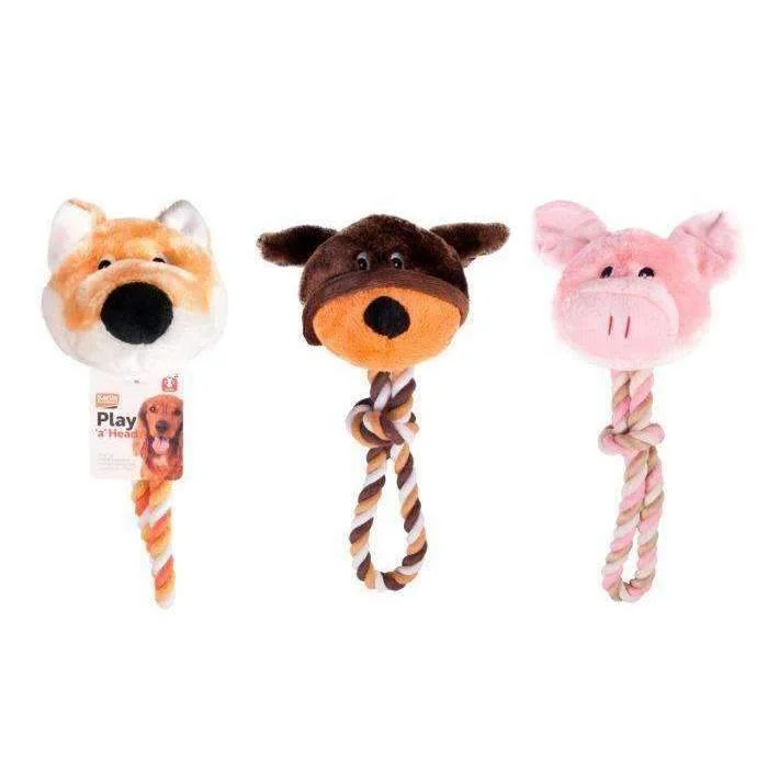 Karlie Dog Toy - Plush Animal Heads With Rope