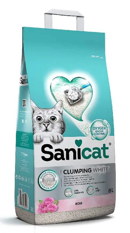 SANICAT White Rose, grudajući mineralni pijesak za mačke, mirisni, 8l