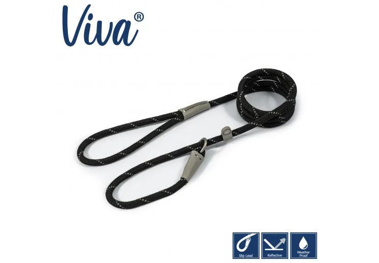 Ancol - Viva Nylon Reflective Rope Slip Lead - Black - 120cm x 12mm (Max50kg)