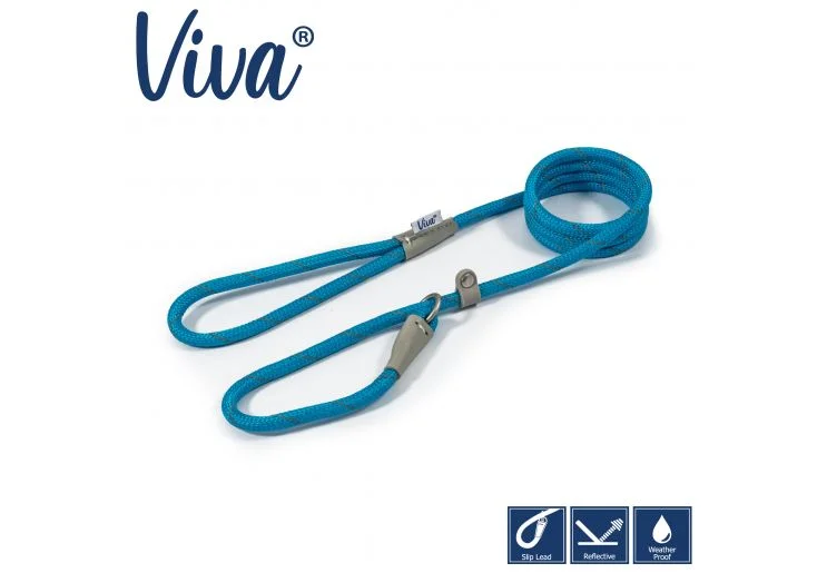 Ancol - Viva Nylon Reflective Rope Slip Lead - Blue - 120cm x 12mm (Max50kg)